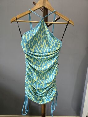 Forever 21 Turquoise & Lime Flame Print Mini Dress